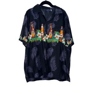 Pacific‎ & Co Tropical Beer Hawaiian Shirt Mens Large Black Rayon Blend